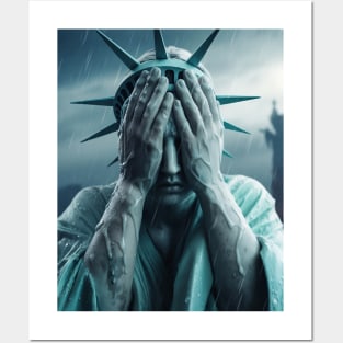 Statue of liberty crying with her hands covering her face Posters and Art